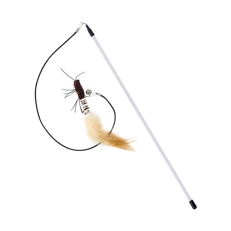 Interactive cat toy rod with bug design and sound feature