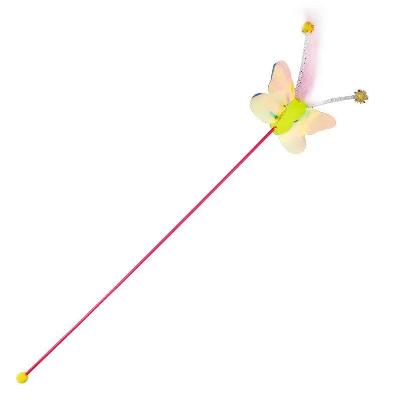 Flying Bug Cat Wand Teaser Toy with Bell for Indoor Play