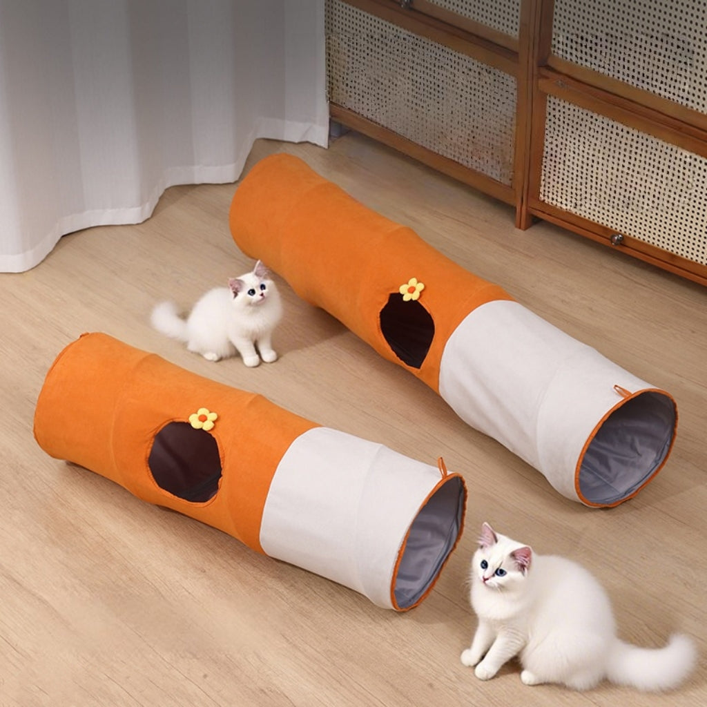 Foldable Cartoon Cat Tunnel Toy with Multiple Openings