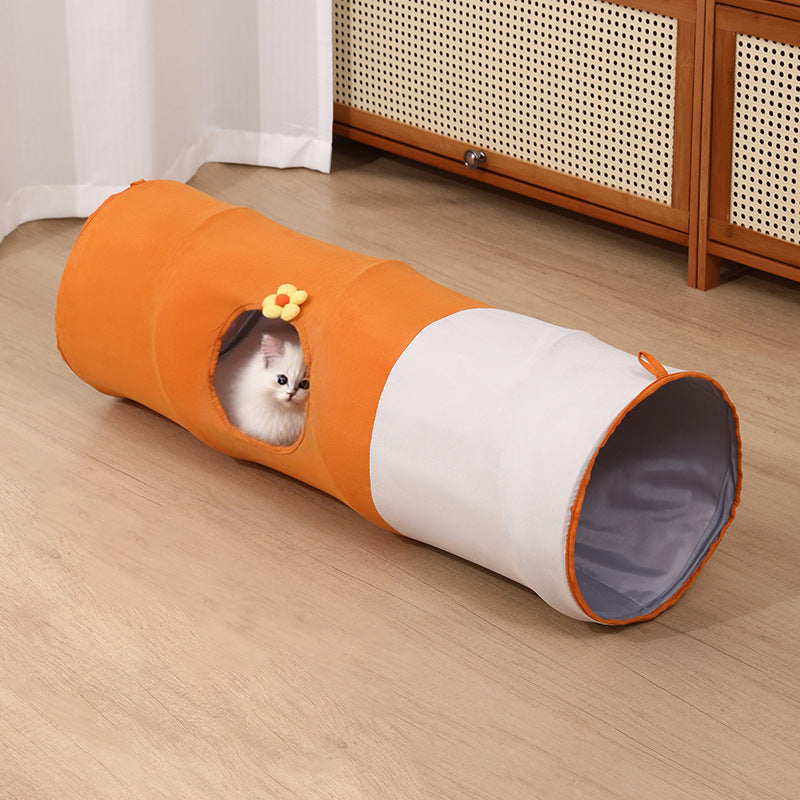 Foldable Cartoon Cat Tunnel Toy with Multiple Openings