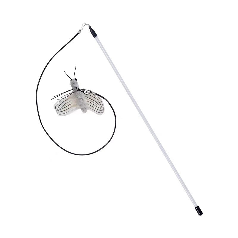 Cat wand toy with plush insect and jingle bell