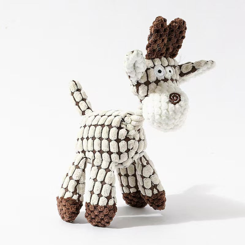 Chewable plush squeaker toy designed for dog enrichment and comfort