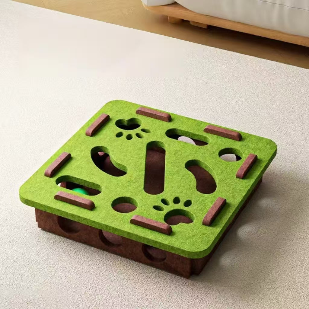 Felt box cat puzzle maze toy with bell ball for boredom relief