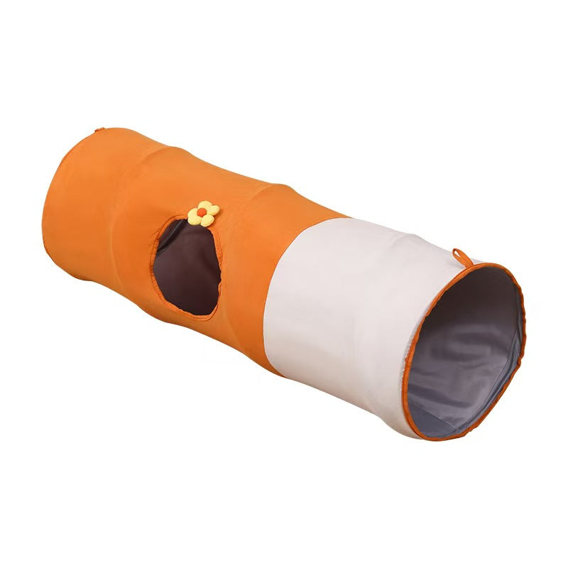 Foldable cartoon cat tunnel toy with multiple openings for cats