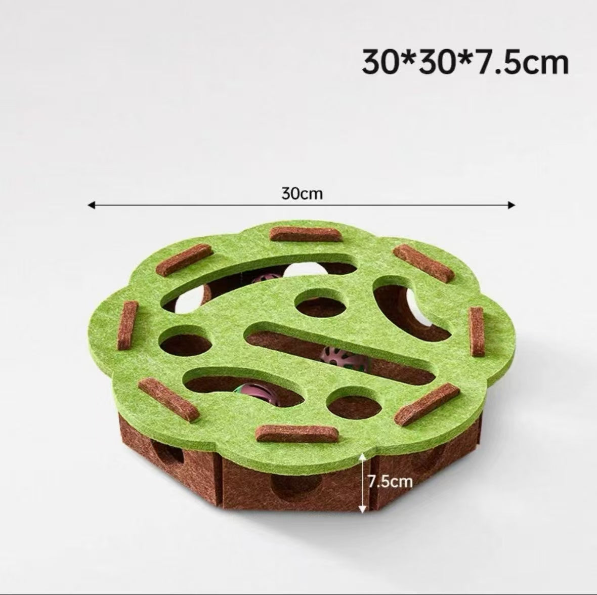 Interactive felt maze toy for cats with hidden bell ball