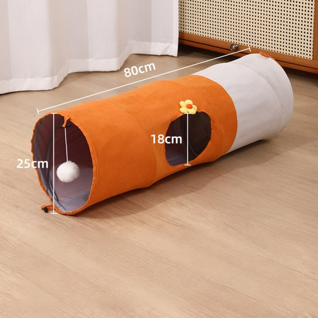 Interactive foldable cat play tunnel with plush design